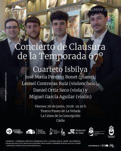 Mañana, clausura de la 67ª temporada de la Sociedad Musical Linense con un concierto del Cuarteto Isbilya