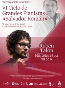 El pianista Rubén Talón protagoniza la segunda cita del Ciclo ‘Salvador Román’ en La Línea en el Teatro Paseo de la Velada