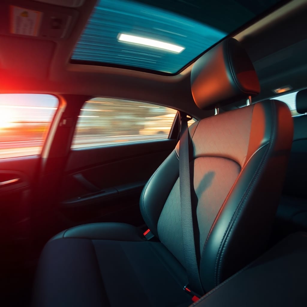 Campaña de Control de Cinturón de Seguridad y Sistemas de Retención Infantil en La Línea 4 A car seatbelt dynamically in motion blurred lines action poses and electric vivid colors